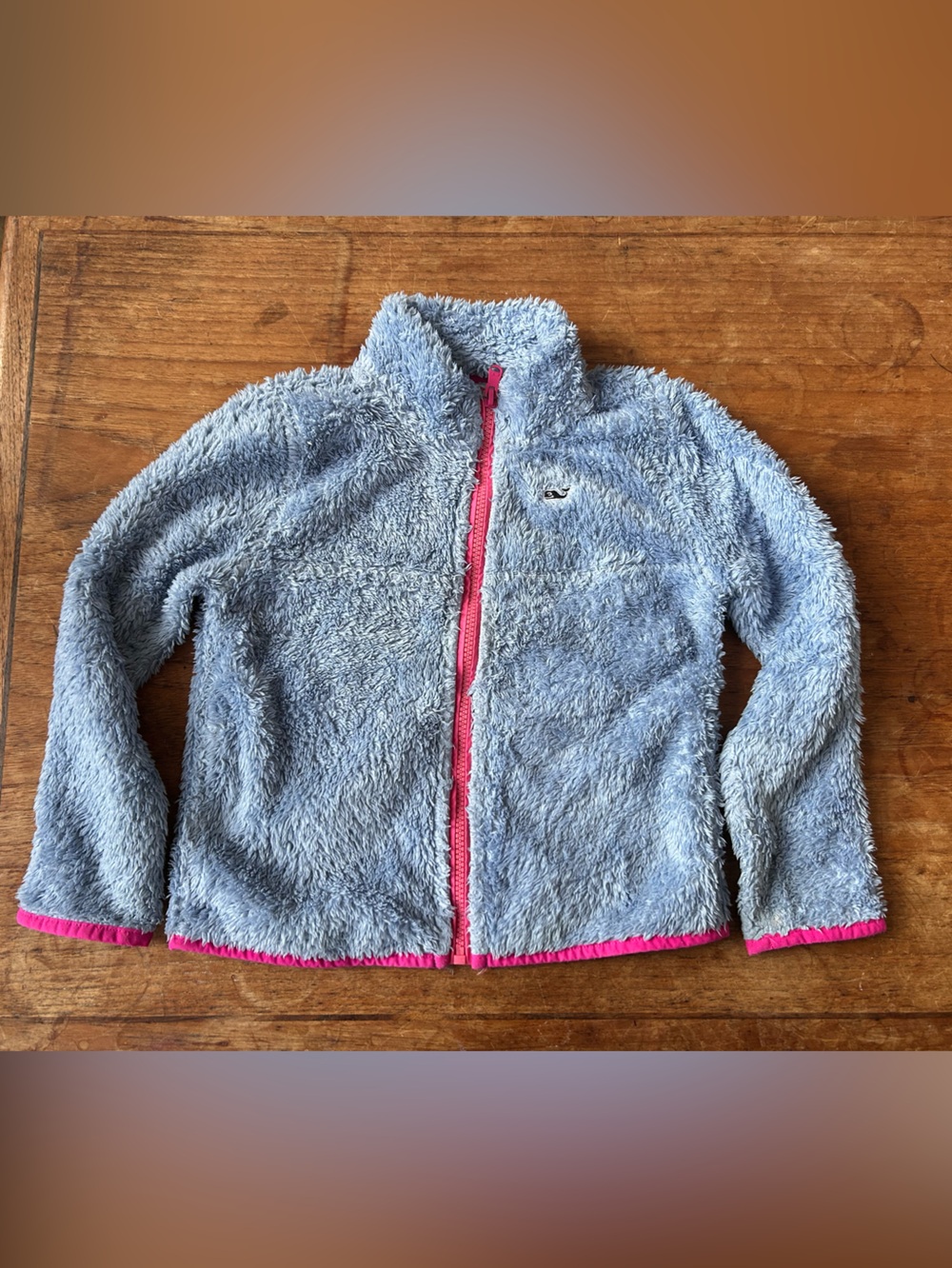 Vineyard Vines Light Blue Fuzzy Full-Zip jacket with Pink Trim, Sz. XS (5-6)